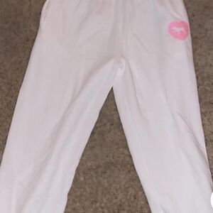 PINK Victoria's Secret White Joggers with Pink Heart Accent